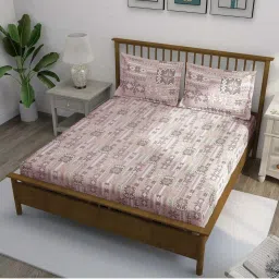 Swayam Ananda Pink Cotton 210 TC 130 GSM King Size Bedsheet With 2 Pillow Covers image 3