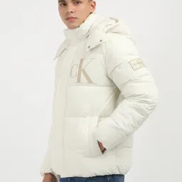 Calvin Klein White Regular Fit Quilted Hooded Jacket image 3