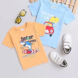 Bumzee Kids Sky Blue & Orange Printed T-Shirt (Pack Of 2)-picture-8