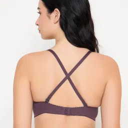 Clovia Purple Polyamide Solid Padded Full Cup Wire Free T-Shirt Bra image 3