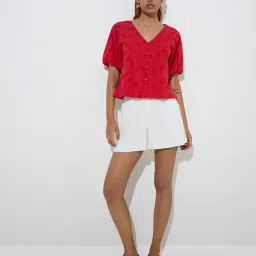 LOV by Westside Red Schiffli Design Cotton Top image 3