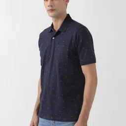 Peter England Navy Regular Fit Printed Polo T-Shirt image 3