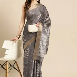 Silk Land Brown Silk Floral Print Saree With Unstitched Blouse image 3