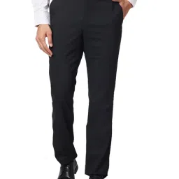 Park Avenue Dark Grey Regular Fit Flat Front Trousers-image-49