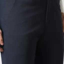 Peter England Navy Slim Fit Texture Trousers image 3