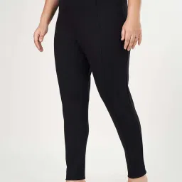 Honey Curvytude by Pantaloons Jet Black Plain Treggings image 3