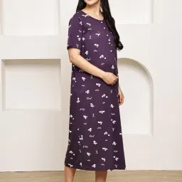 Secret Wish Purple Floral Maternity Nighty image 4