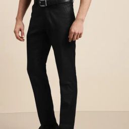Sojanya Black Cotton Regular Slim Fit Flat Front Trousers-picture-38