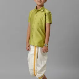 Ramraj Boys Green Cream Shirt & Dhoti Set image 3