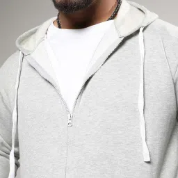 Instafab Plus Light Grey Cotton Regular Fit Plus Size Hooded Sweatshirt image 3