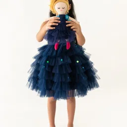 A Little Fable Kids Dark Blue Solid Dress image 3