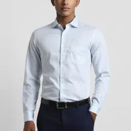 Peter England Elite Blue Cotton Regular Fit Checks Shirt-picture-12