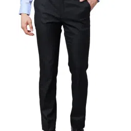 Park Avenue Black Regular Fit Check Flat Front Trousers-image-48