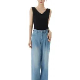 Roem Indigo Distressed Tuck Wide Leg Fit Denim Pants image 2