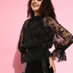 KASSUALLY Black Lace Top image 3