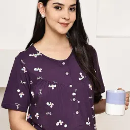 Secret Wish Purple Floral Maternity Nighty image 5