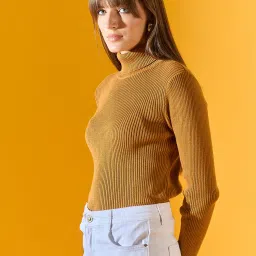 98 Degree North Tan Cotton Self Regular Fit Sweater image 3