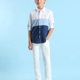 u.s. polo assn. US Polo Kids Boys Blue Cotton Color Block Shirt image 3