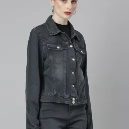 showoffff SHOWOFF Grey Regular Fit Denim Jacket image 3