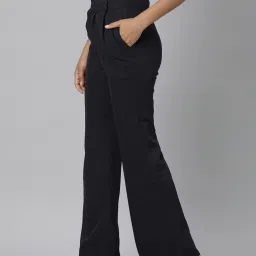showoffff SHOWOFF Navy Flared Fit Mid Rise Trousers image 3