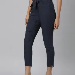 showoffff SHOWOFF Navy Slim Fit Mid Rise Trousers image 3