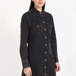 Tommy Hilfiger Black Cotton Solid A-Line Dress image 3