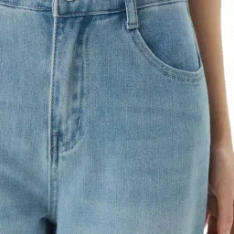 Roem Light Indigo Faded Wide Leg Fit Denim Pants image 5