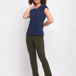 Clovia Blue & Green Cotton T-Shirt With Pyjamas image 3