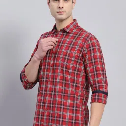 Monte Carlo Red Cotton Regular Fit Checks Shirt image 3