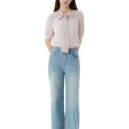 Roem Light Indigo Faded Wide Leg Fit Denim Pants image 4