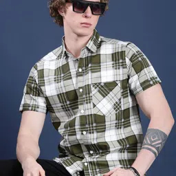 THE BEETEL HOUSE Men Relaxed Fit Checked Spread Collar Cotton Casual Shirt-picture-11