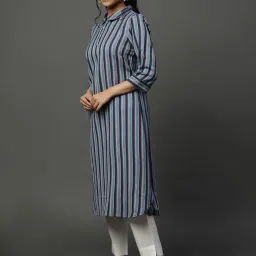 Aurelia Blue Striped Straight Kurta image 3