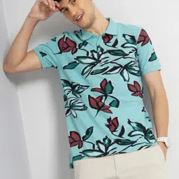 Celio Sea Green Cotton Regular Fit Printed Polo T-Shirt-picture-38