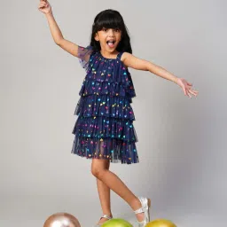Lil Drama Kids Navy Printed Dress image 3