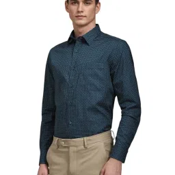Louis Philippe Green Cotton Regular fit Geometric Shirts image 3
