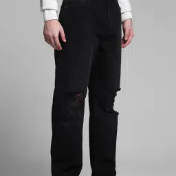 Jack & Jones Black Cotton Loose Fit Distressed Jeans image 3