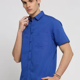 showoffff SHOWOFF Blue Cotton Slim Fit Shirt image 3