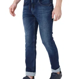 Mufti Dark Blue Super Slim Fit Lightly Washed Jeans image 3