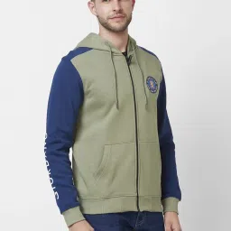 Giordano Oil Green Regular Fit Colour Block Hooded Sweatshirt image 3