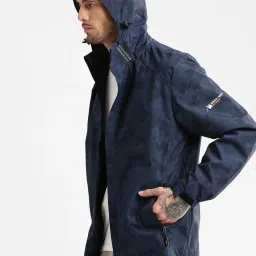 showoffff Showoff Navy Blue Slim Fit Printed Hooded Jacket image 3