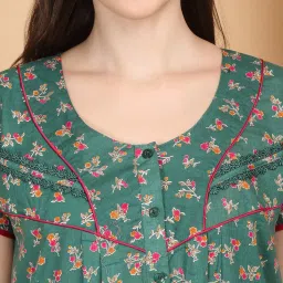 Sweet Dreams Green Cotton Floral Short sleeve Night Dress image 3