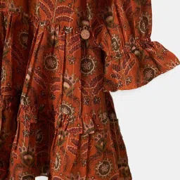 Angel & Rocket Kids Brown Printed Full Sleeves Dress image 3