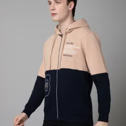 Cantabil Navy & Beige Regular Fit Colour Block Hooded Sweatshirt image 3