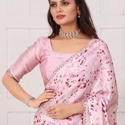 Saree Mall Pink Silk Printed Saree With Unstitched Blouse image 3