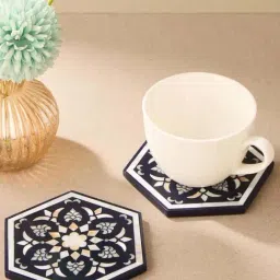 Fabindia Home Blue Wood Utkarsh Inlay Coaster - Set of 2-picture-12