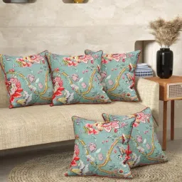 Romee Sage Green Cotton Floral Printed Cushion Covers - Set of 5-picture-28