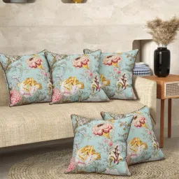 Romee Sage Green Cotton Floral Printed Cushion Covers - Set of 5-image-31