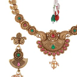 Jazz and Sizzle Gold-Plated Stone-Studded & Beaded Jewellery Set image 4