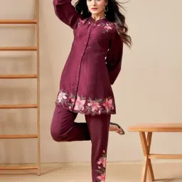 Autumnlane Maroon Modina Jam Applique Tunic with Pant Co-ord Set-picture-21