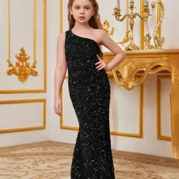 FOLENNE Embellished One Shoulder PU Coated Velvet A-Line Maxi Dress-picture-13